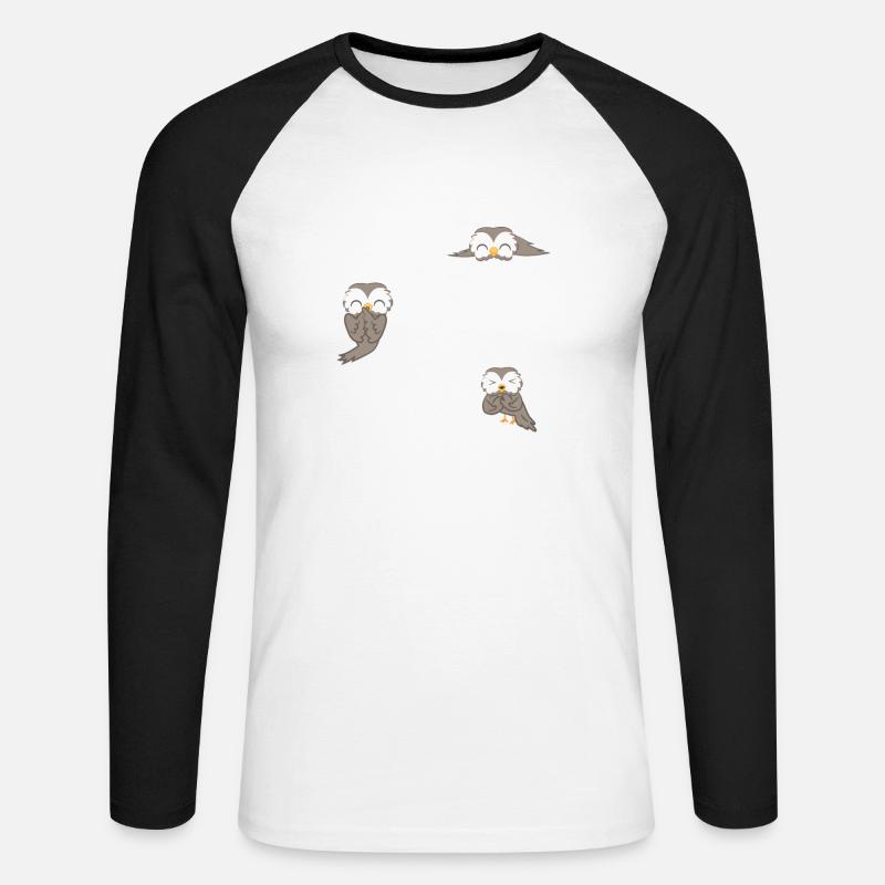 Eule - Eulen - Lachen - Spruch - Unisex Baseballshirt langarm - Weiß/Schwarz