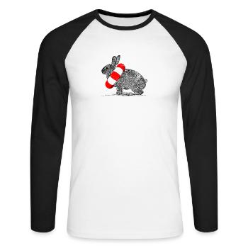 Lustiges Häschen Schwimmring Kaninchen Geschenk - Unisex Baseballshirt langarm - Weiß/Schwarz - Vorne - Nik (191cm)