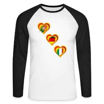 Les drapeaux du coeur aiment l'Allemagne, le Portugal et l'Italie - T-shirt baseball manches longues Homme - blanc/noir - Devant - Nik (191cm)