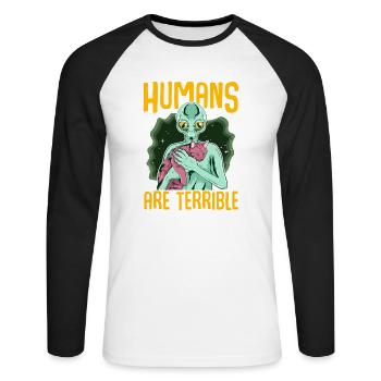 Alien astronauts UFO cats, fan gift - Unisex Long Sleeve Baseball T-Shirt - white/black - Front - Nik (191cm)