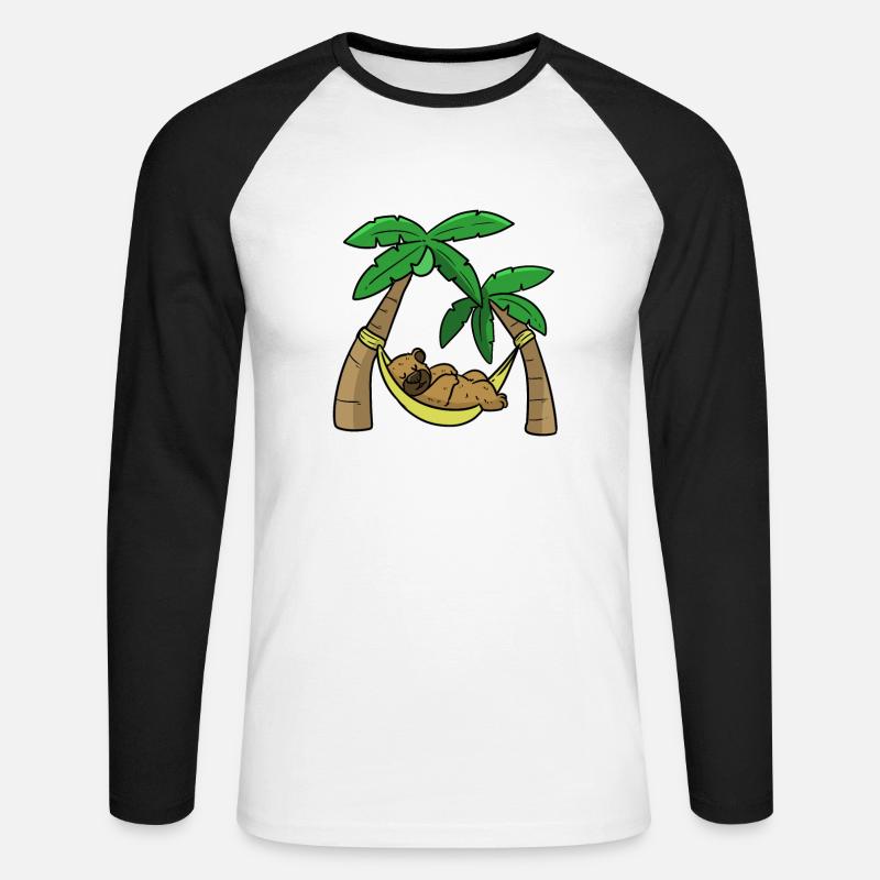 Bear hammock Bär Hängematte - Unisex Baseballshirt langarm - Weiß/Schwarz