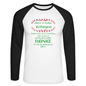 Danke Kollege Abschied Abschiedsfeier Geschenkidee - Unisex Baseballshirt langarm - Weiß/Schwarz - Vorne - Nik (191cm)
