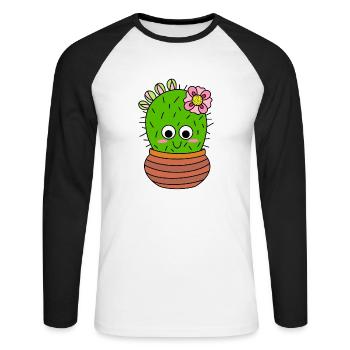 Chunky Cactus With Pink Flower And Buds - Unisex Long Sleeve Baseball T-Shirt - white/black - Front - Nik (191cm)