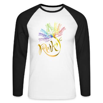 Reiki Master Spiritual Chakra healing gift - Unisex Long Sleeve Baseball T-Shirt - white/black - Front - Nik (191cm)