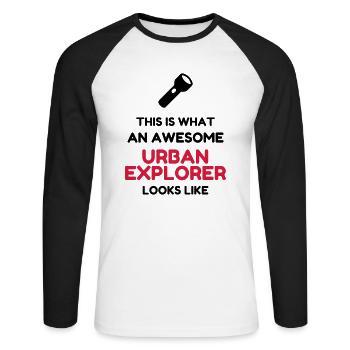 Urbex / Urban Exploration / Explorer / Cataphile - Unisex Long Sleeve Baseball T-Shirt - white/black - Front - Nik (191cm)