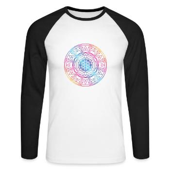 Sacred Geometry TetraFlower - Unisex Long Sleeve Baseball T-Shirt - white/black - Front - Nik (191cm)