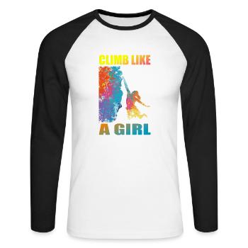 Grimper comme une fille Escalade de filles et grimpeurs - T-shirt baseball manches longues Homme - blanc/noir - Devant - Nik (191cm)