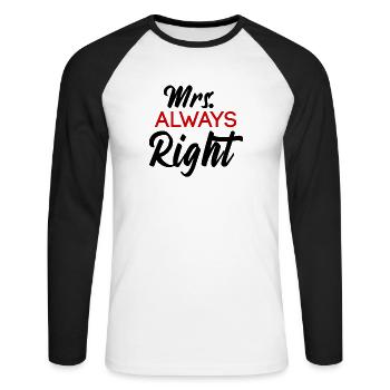 Cadeau de la Saint Valentin de Mme Always Right Couple - T-shirt baseball manches longues Homme - blanc/noir - Devant - Nik (191cm)