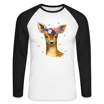 Cute baby deer fawn deer with flowers and confetti - Unisex Long Sleeve Baseball T-Shirt - white/black - Front - Nik (191cm)