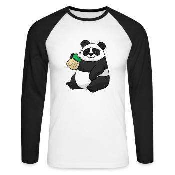 Baby Panda mit Trinkflasche - Unisex Baseballshirt langarm - Weiß/Schwarz - Vorne - Nik (191cm)