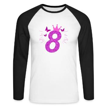 8th Birthday Girl Birthday Gift 8 years - Unisex Long Sleeve Baseball T-Shirt - white/black - Front - Nik (191cm)