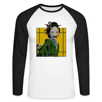 Démon Geisha - T-shirt baseball manches longues Homme - blanc/noir - Devant - Nik (191cm)