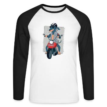 Rocker teckel sur cadeau de motard moto 1187 - T-shirt baseball manches longues Homme - blanc/noir - Devant - Nik (191cm)