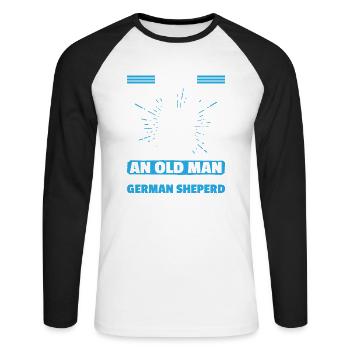 Never Underestimate an old man with german sheperd - Unisex Baseballshirt langarm - Weiß/Schwarz - Vorne - Nik (191cm)