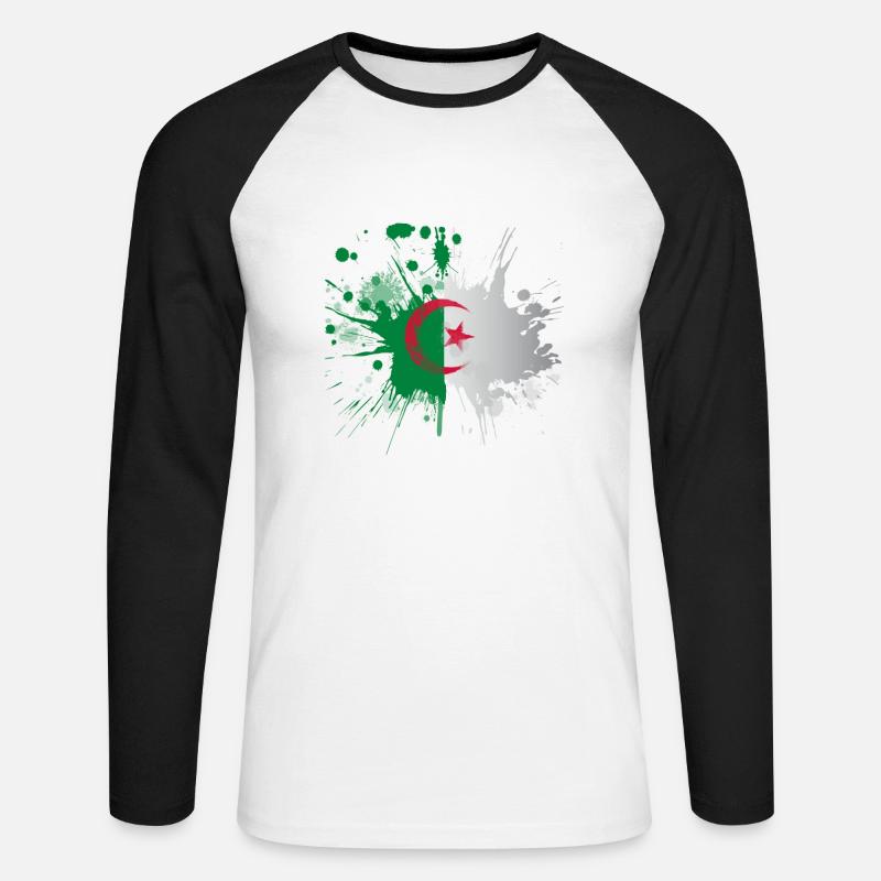 Algerien Flagge Splashed Effekt - Unisex Baseballshirt langarm - Weiß/Schwarz