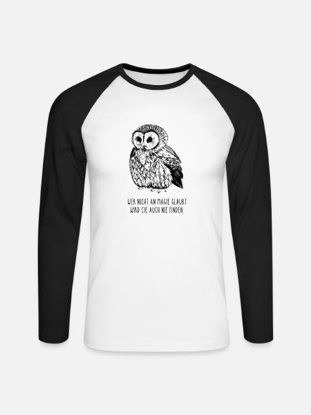 Eule Magie Spruch Hedwig Zauberei - Unisex Baseballshirt langarm - Weiß/Schwarz