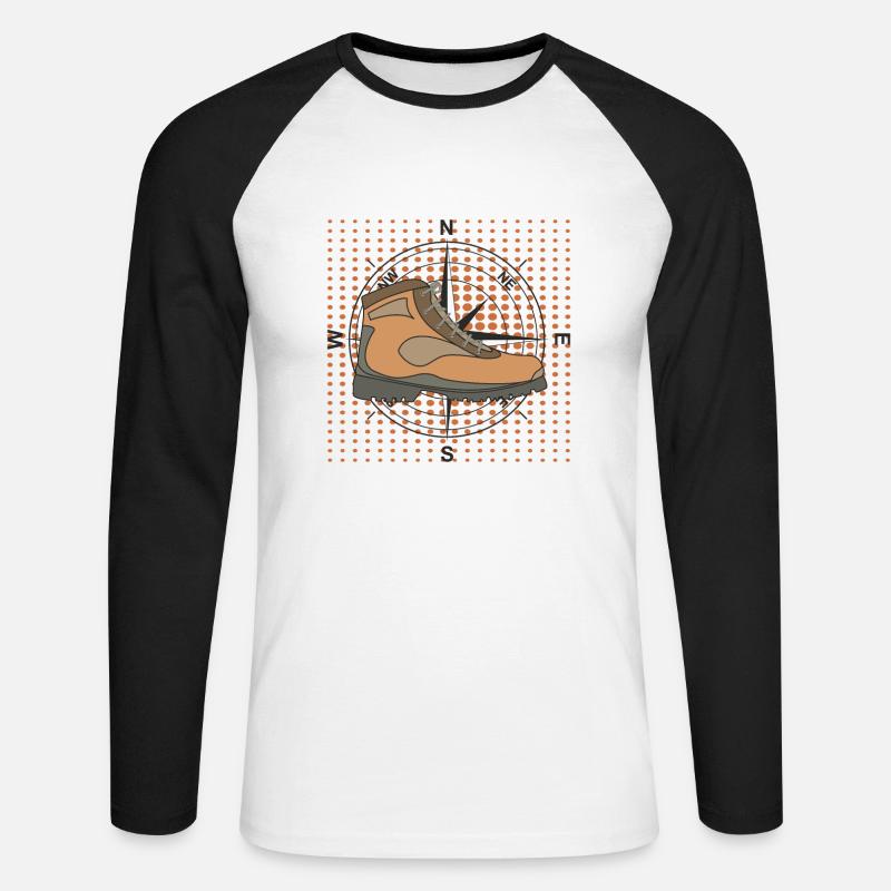 Wanderschuh Kompass Hintergrund - Unisex Baseballshirt langarm - Weiß/Schwarz