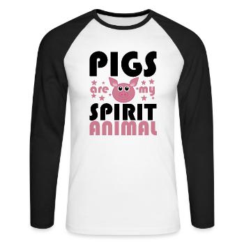 LES PORCS SONT MON ESPRIT ANIMAL - T-shirt baseball manches longues Homme - blanc/noir - Devant - Nik (191cm)