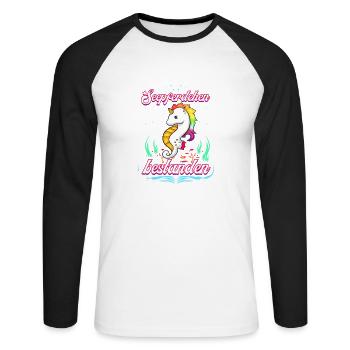 Kinder Seepferdchen Einhorn Frühschwimmer Erfolg - Unisex Baseballshirt langarm - Weiß/Schwarz - Vorne - Nik (191cm)