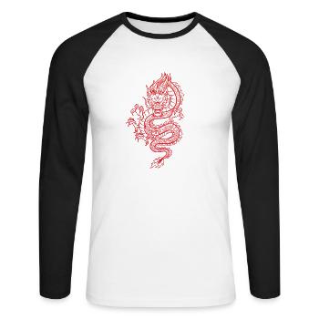 Dragon japonais dessiné à la main rouge - T-shirt baseball manches longues Homme - blanc/noir - Devant - Nik (191cm)