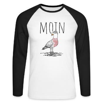 Moin Digga Möwe Vogel See Meer Segeln - Unisex Baseballshirt langarm - Weiß/Schwarz - Vorne - Nik (191cm)