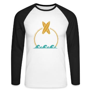 Work Sucks Go Surfing - Planche de surf vintage - T-shirt baseball manches longues Homme - blanc/noir - Devant - Nik (191cm)