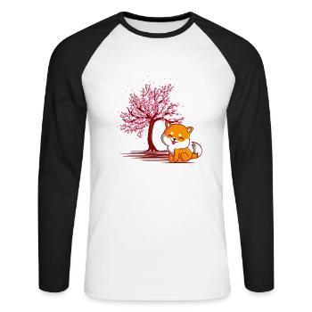 Shiba Inu chien fleur de cerisier japonais - T-shirt baseball manches longues Homme - blanc/noir - Devant - Nik (191cm)