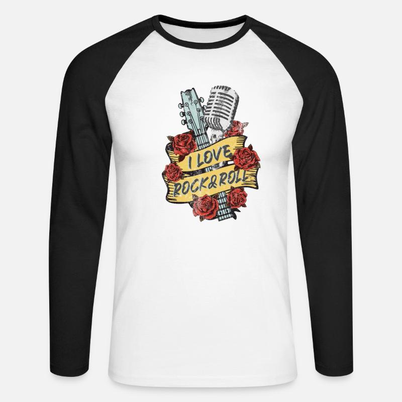 Rock and Roll - Unisex Baseballshirt langarm - Weiß/Schwarz