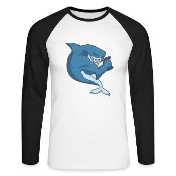 Musculation requin fitness haltère drôle - T-shirt baseball manches longues Homme - blanc/noir - Devant - Nik (191cm)
