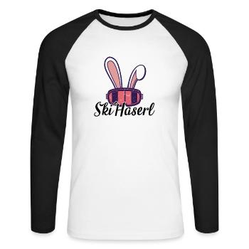 Ski Haserl - Unisex Baseballshirt langarm - Weiß/Schwarz - Vorne - Nik (191cm)
