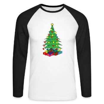 Arbre de noël cadeaux sapin noël - T-shirt baseball manches longues Homme - blanc/noir - Devant - Nik (191cm)