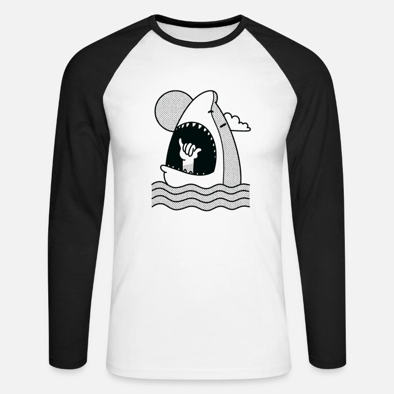 Sharke isst eine Hand Bestes Geschenk - Unisex Baseballshirt langarm - Weiß/Schwarz