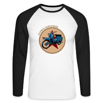 Schwalbe Simson Moped DDR Suhl KR51 Geschenk - Unisex Baseballshirt langarm - Weiß/Schwarz - Vorne - Nik (191cm)