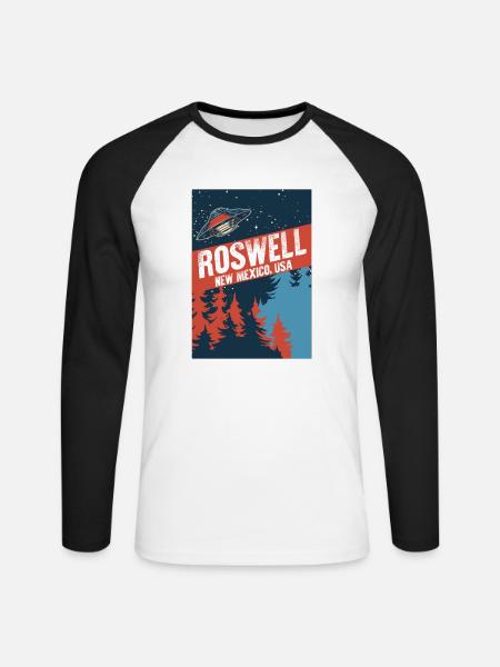 Roswell New Mexico USA Théories du complot Fun Gif - T-shirt baseball manches longues Homme - blanc/noir