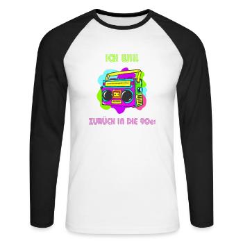 90er jahre - Unisex Baseballshirt langarm - Weiß/Schwarz - Vorne - Nik (191cm)