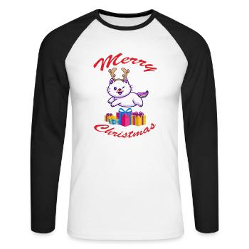 Katze Weihnachten Christmas Rentier Geschenke - Unisex Baseballshirt langarm - Weiß/Schwarz - Vorne - Nik (191cm)