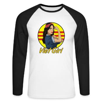 Vietnamienne femme fille I idée cadeau - T-shirt baseball manches longues Homme - blanc/noir - Devant - Nik (191cm)