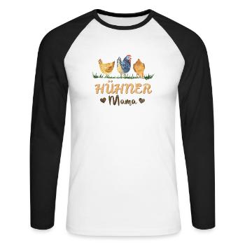Hühner Mama - Bauernhof Hühnerhalter Spruch - Unisex Baseballshirt langarm - Weiß/Schwarz - Vorne - Nik (191cm)