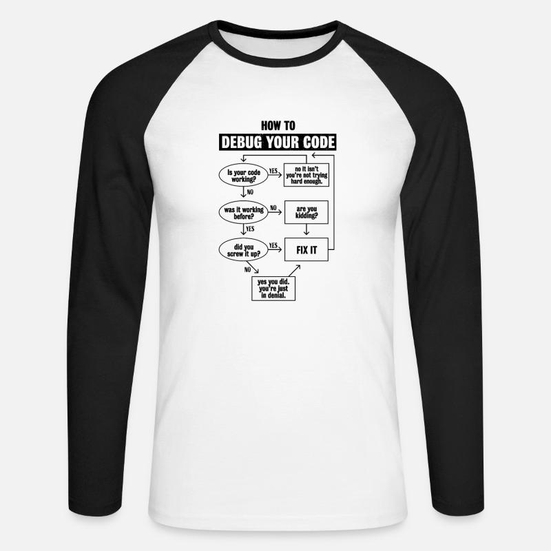 Programmiercode Codierung Lustiges Debug-Geschenk - Unisex Baseballshirt langarm - Weiß/Schwarz