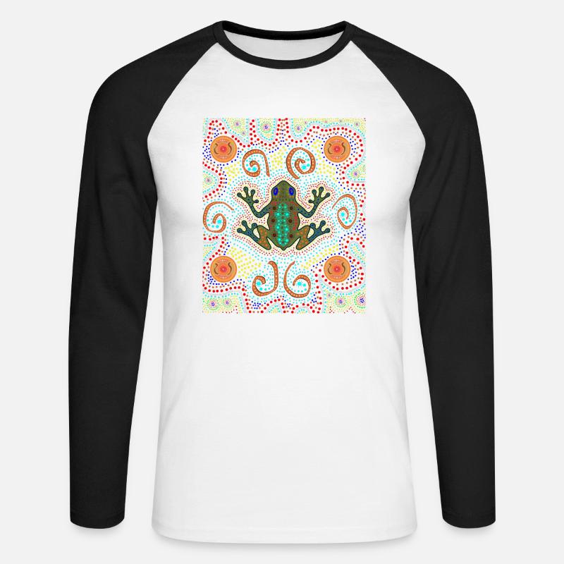Kunstfrosch der Aborigines - Unisex Baseballshirt langarm - Weiß/Schwarz