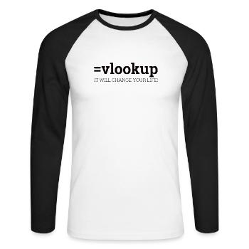 "=vlookup" | Admin, Computer, Computer Science - Unisex Long Sleeve Baseball T-Shirt - white/black - Front - Nik (191cm)
