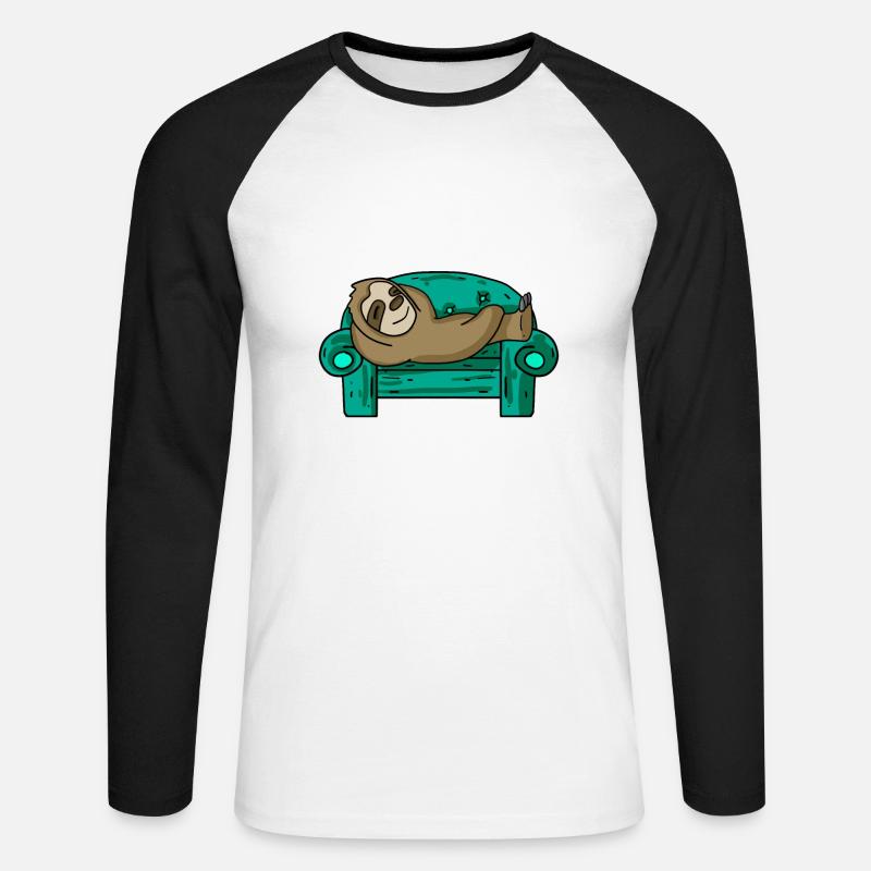 Faultier lustig auf Sofa Geschenk - Unisex Baseballshirt langarm - Weiß/Schwarz