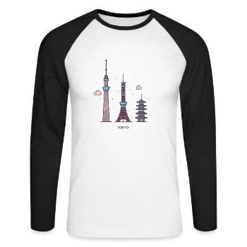 Tokyo - T-shirt baseball manches longues Homme - blanc/noir - Devant - Nik (191cm)