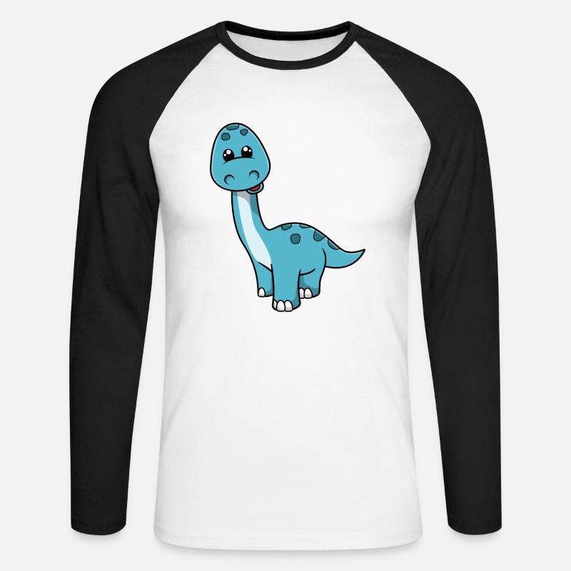 Netter Kleiner Lächelnder Dinosaurier - Unisex Baseballshirt langarm - Weiß/Schwarz