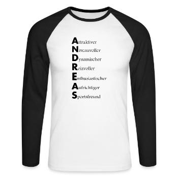 Andreas Vorname Name Andi Andy - Unisex Baseballshirt langarm - Weiß/Schwarz - Vorne - Nik (191cm)