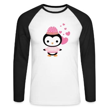 Sweet penguin with heart celebrates love - Unisex Long Sleeve Baseball T-Shirt - white/black - Front - Nik (191cm)