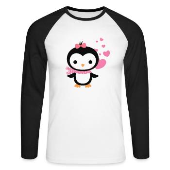 Sweet penguin with heart celebrates love - Unisex Long Sleeve Baseball T-Shirt - white/black - Front - Nik (191cm)