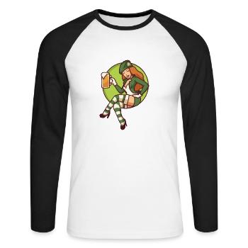 Leprechaun Girl With Beer Mug - Unisex Long Sleeve Baseball T-Shirt - white/black - Front - Nik (191cm)
