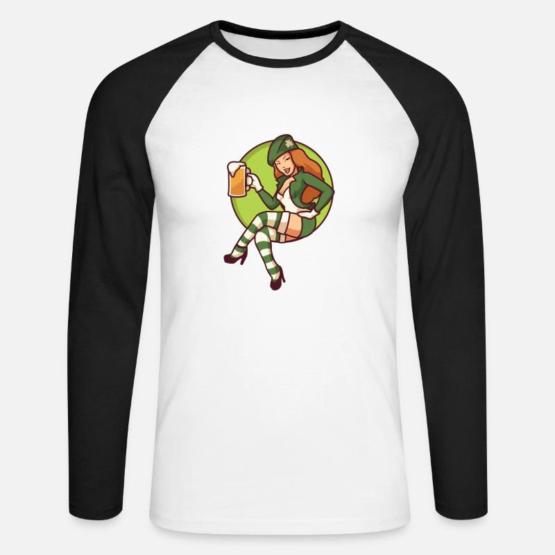 Koboldmädchen mit Bierkrug - Unisex Baseballshirt langarm - Weiß/Schwarz