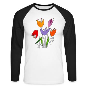 Fleurs - T-shirt baseball manches longues Homme - blanc/noir - Devant - Nik (191cm)